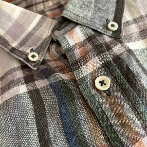 7 For All Mankind linen plaid button down shirt Men's M medium 7FAM - Picture 5 of 9